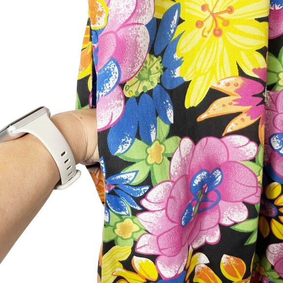 METROPOLITAN Black Mod Floral House Lounge Dress Muu Muu Caftan India Boho Large - Picture 4 of 7